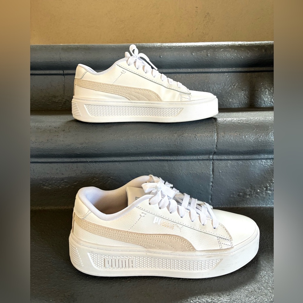 Puma Women's Cream and White Platform Sneakers